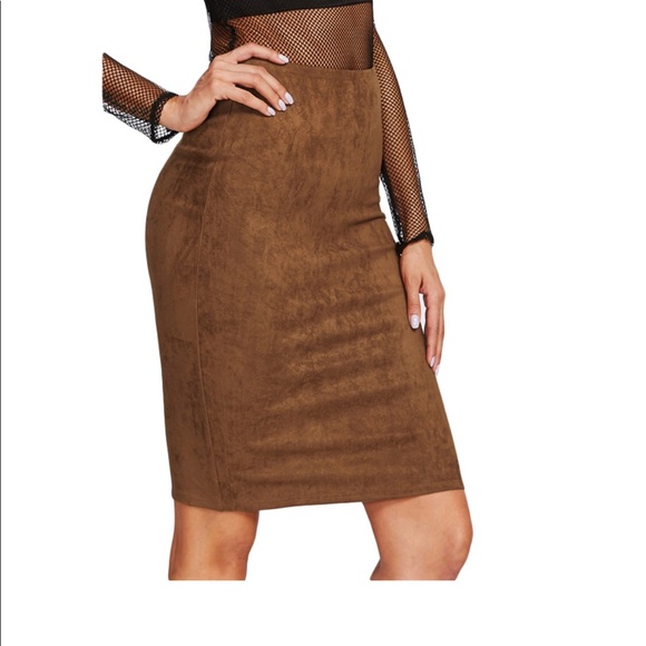 Brown Suede Pencil Skirt - Picture 6 of 7